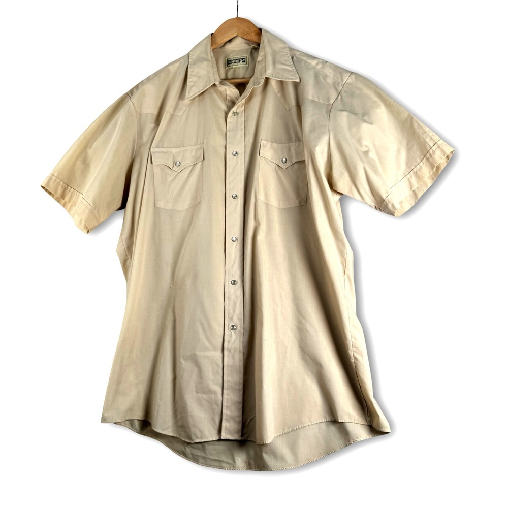 Vintage Hoofs Mens Pearl Snap Western Short Sleeve Shirt Sz 17 1/2